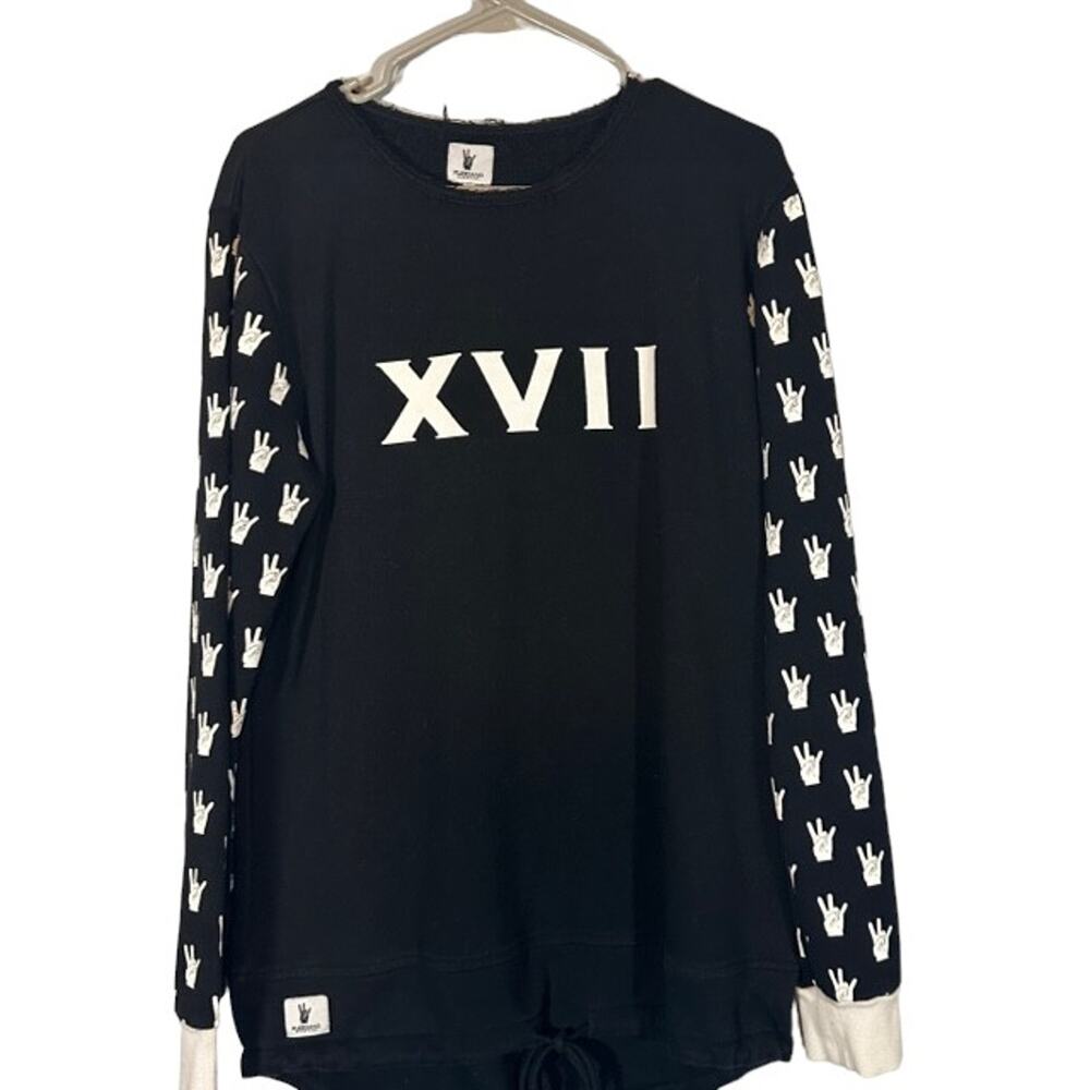 Flex Gang Black Logo Graphic Loose Fit Long Sleeve Pullover Sweatshirt Men Sz L